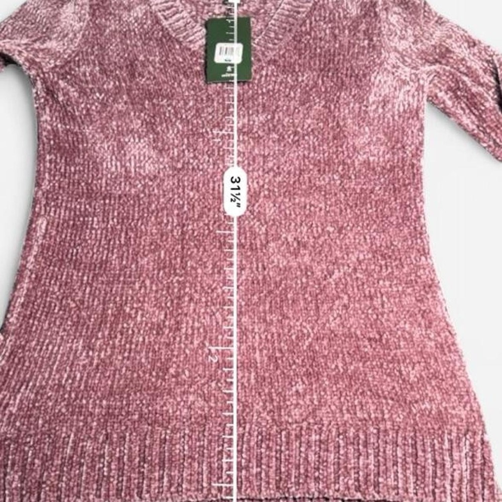 Orvis Chenille V-Neck Sweater Womens Size Large Mauve Pink Soft Plush Knit Tunic - Picture 8 of 8